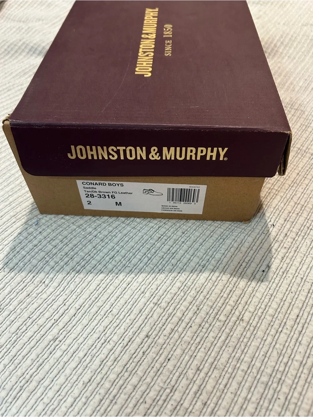 Boys size 2 Johnston & Murphy Two-Tone Brown Leather Derby Oxfords